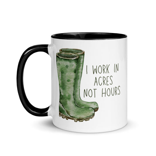 Green Farmer Wellies Mug - I Work in Arces not Hours